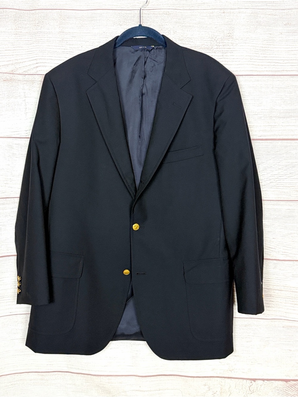 Brooks Brothers 1818 Loro Piana Blazer Navy Blue Gold Button 43R Union made USA